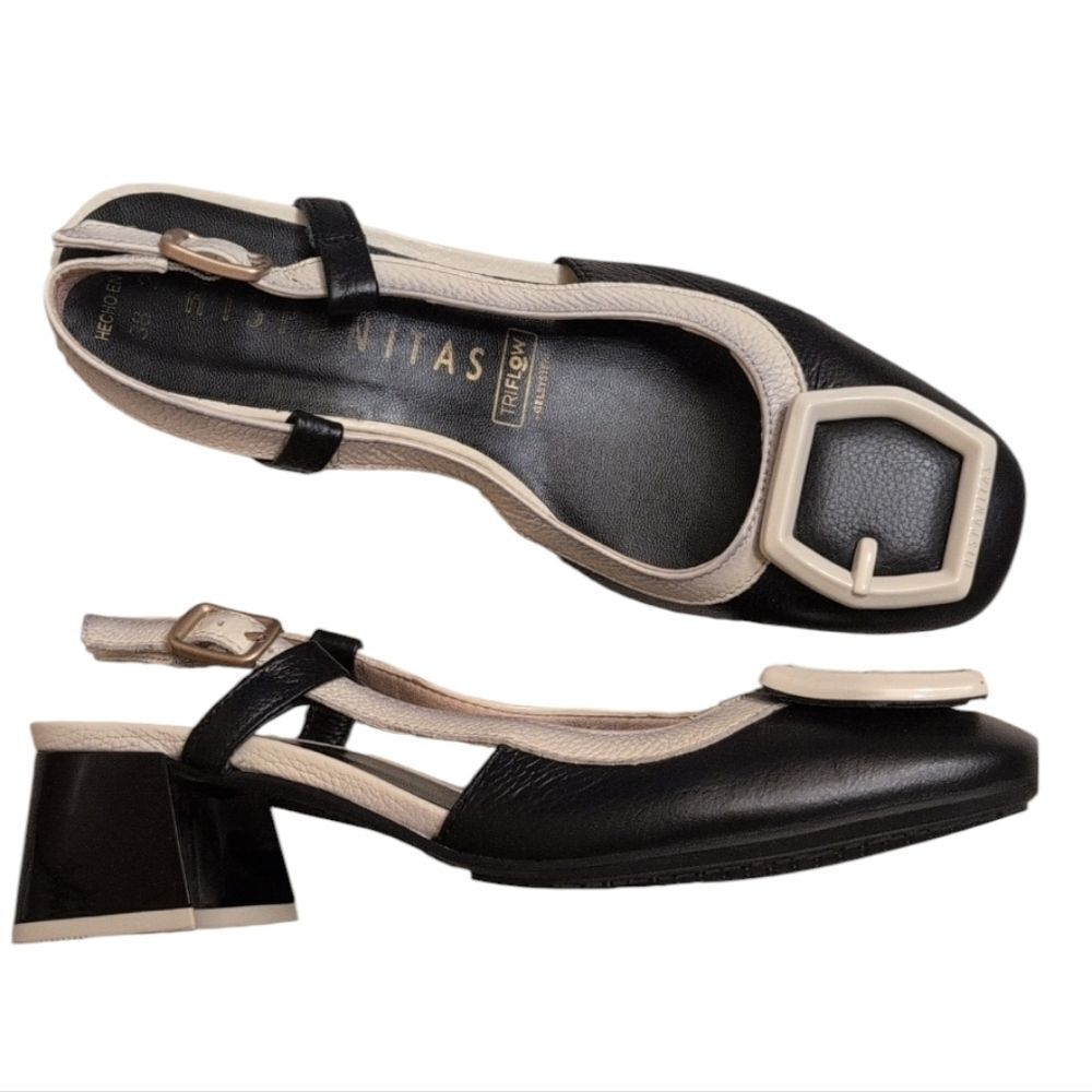 Hispanitas Malta pumps heels slingback Cervo black White Buckle 7.5